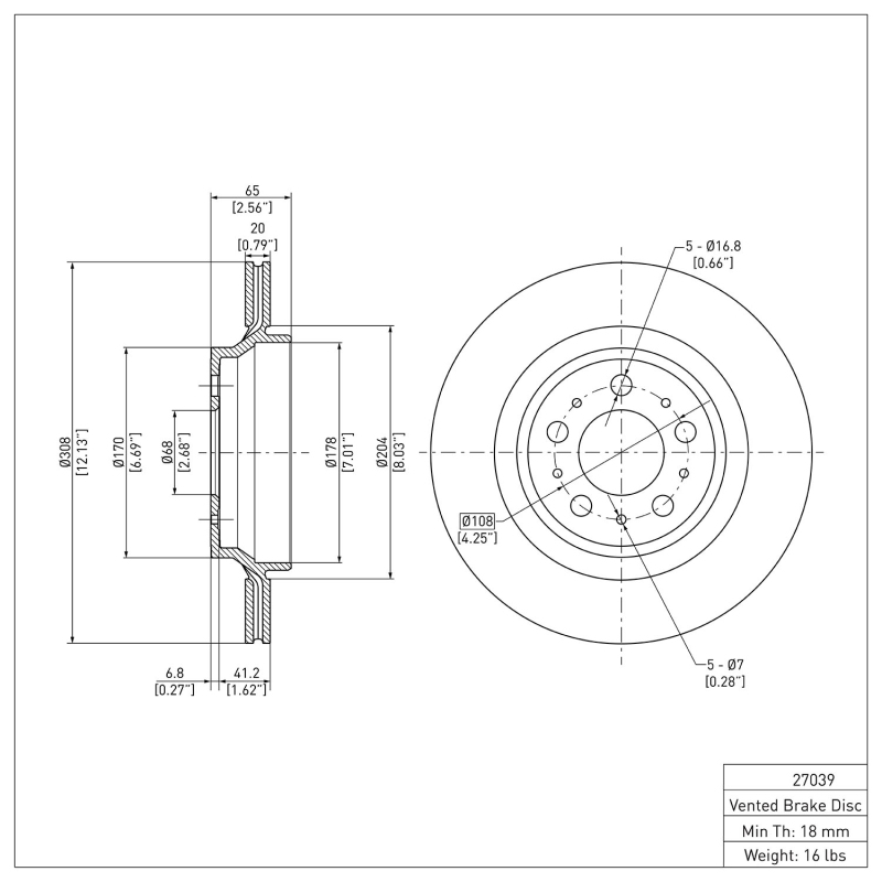 Volvo XC90 Brake Rotor (1) - Rear - R1 Concepts - Plain - `03-`14